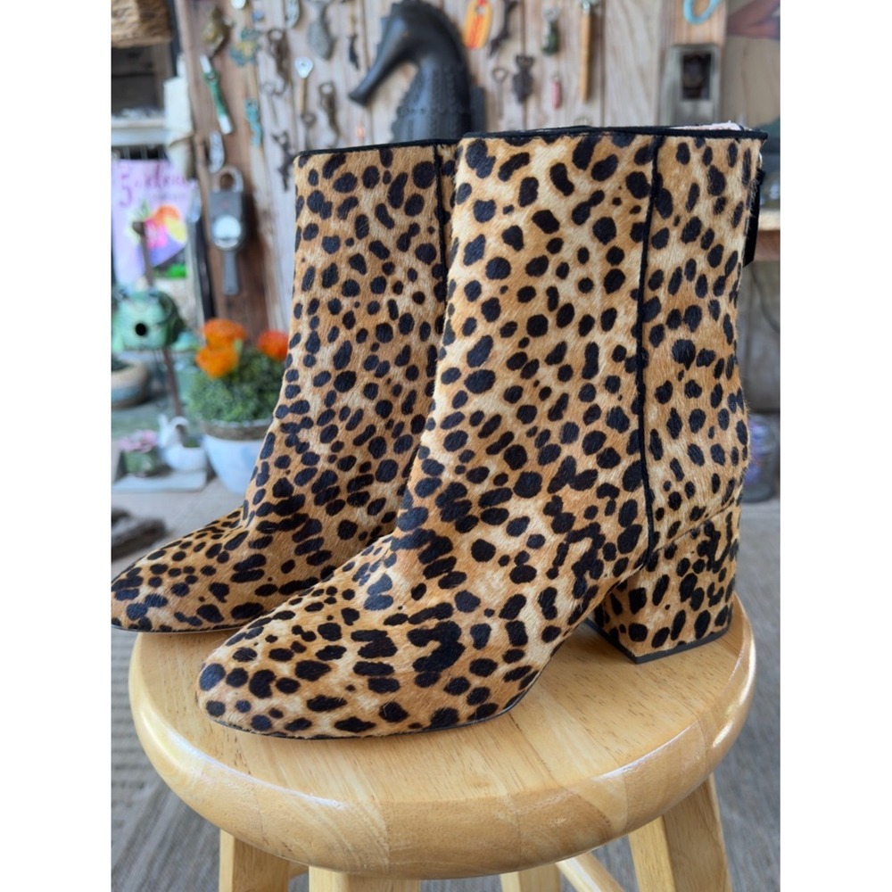 J.Crew Leopard Calf Hair Ankle Boots Block Heel Booties 7.5sz